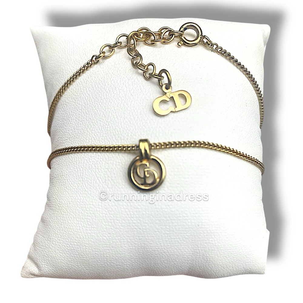 Christian Dior Vintage CD Logo Pendant Necklace Gold Plated Germany
